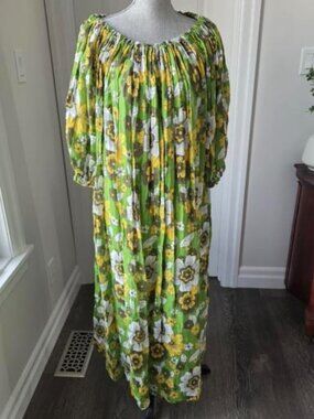 Dodo Bar Or off shoulder maxi 70's inspired green floral dress boho size med